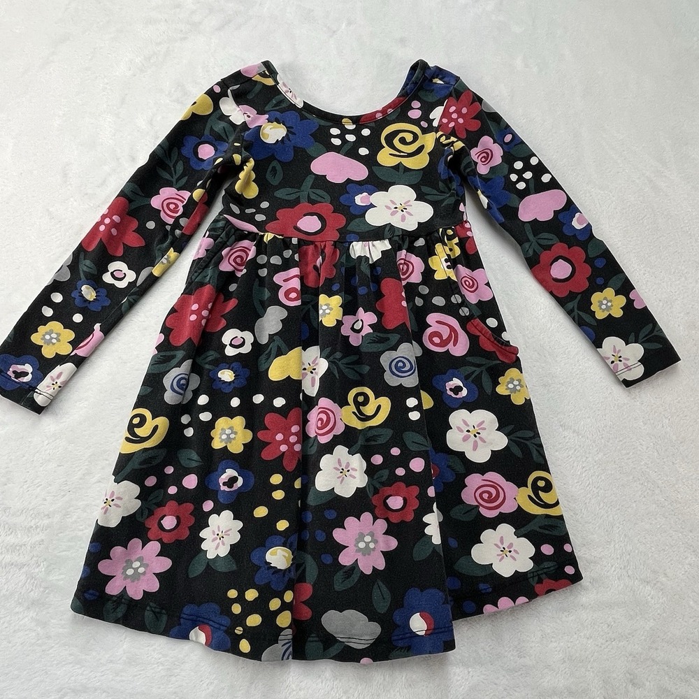 Hanna Andersson A-Line Pocket Dress Toddler Girls 4 Floral Long Sleeve Cotton